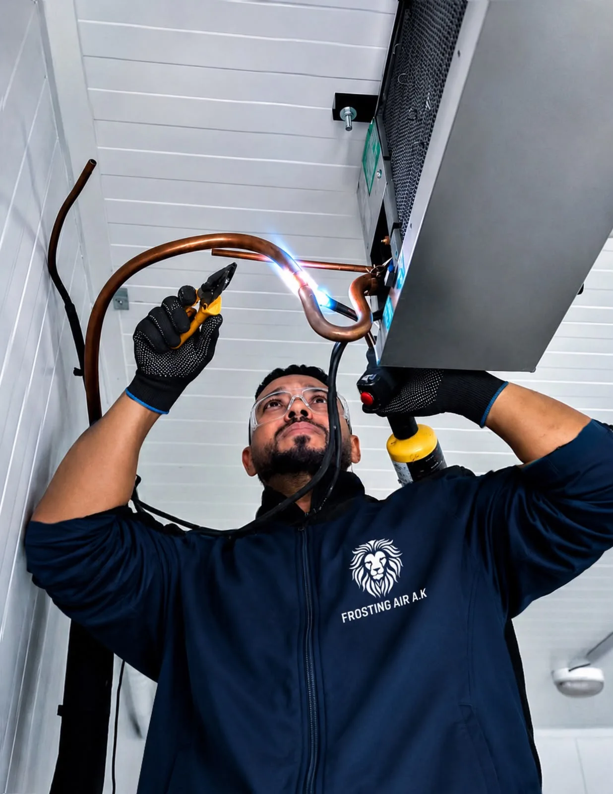 Técnico da Frosting Air trabalhando em equipamento de câmara fria